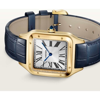 Montre Santos-Dumont de Cartier Grand modèle, mouvement manuel, or jaune, cuir