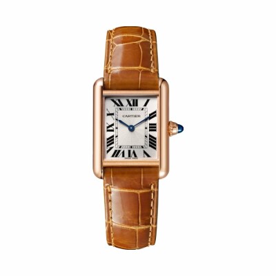 Montre Tank Louis Cartier Petit modèle, mouvement mécanique manuel, or rose, cuir