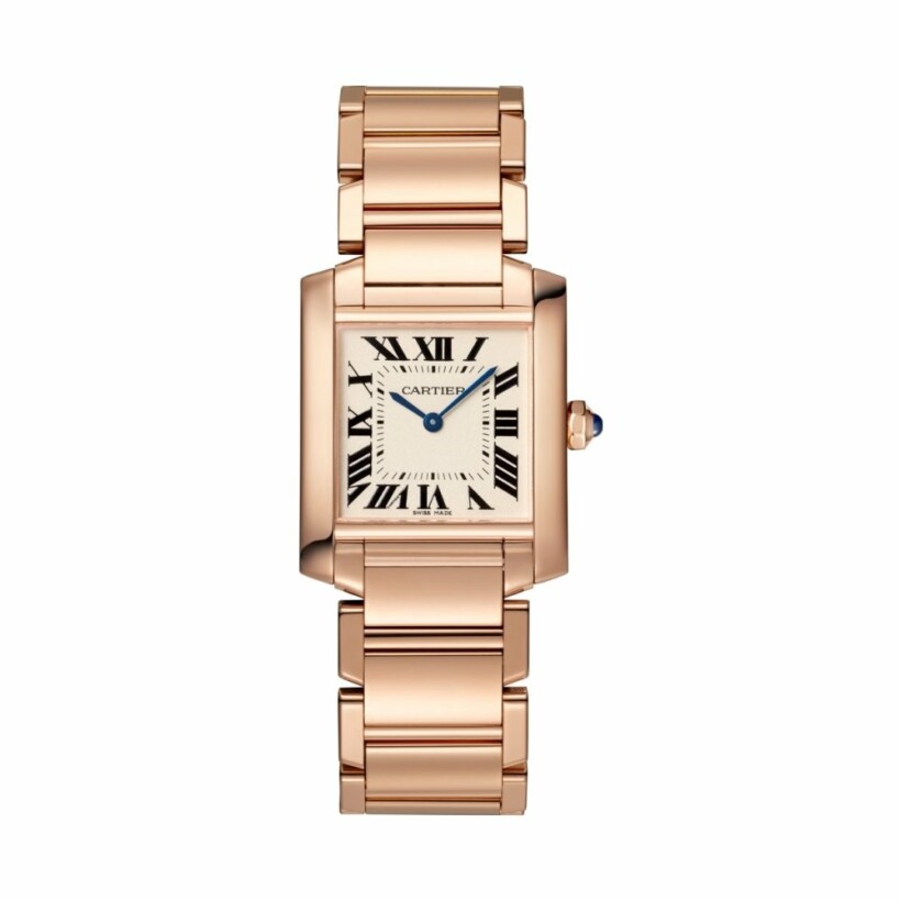 Tank Française watch, medium model, quartz movement, rose gold