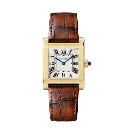 Tank Normale Cartier watch Large model, hand-wound mechanical movement, yellow gold, leather