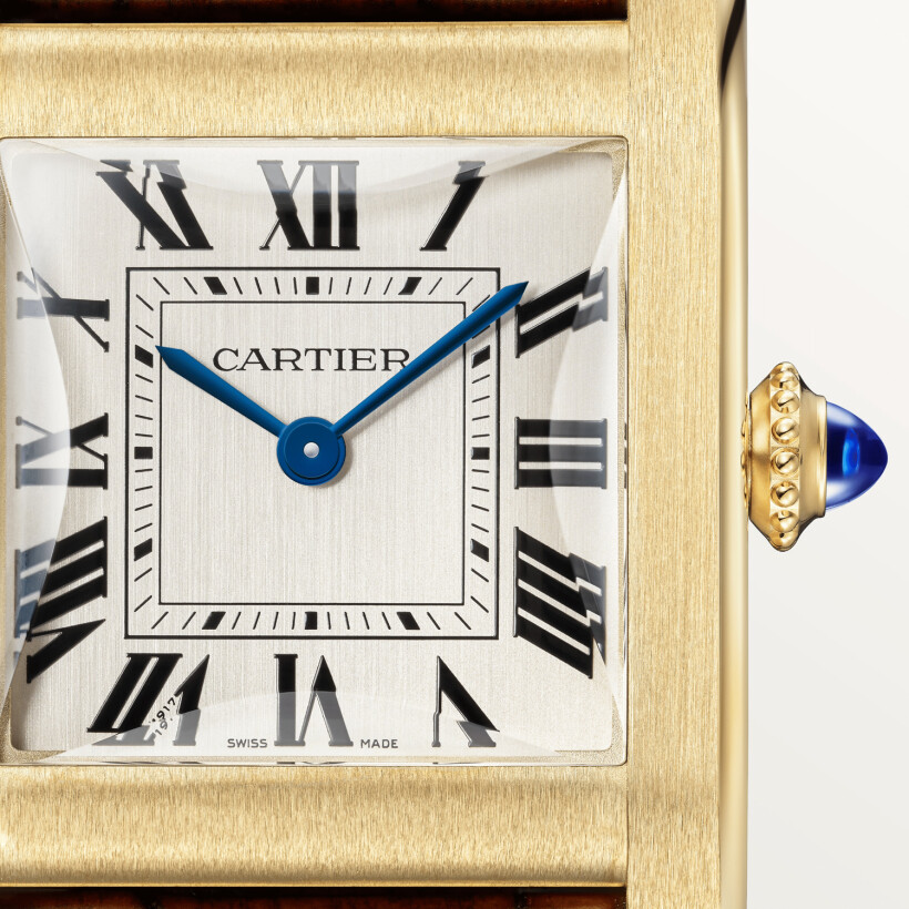 Tank Normale Cartier watch Large model, hand-wound mechanical movement, yellow gold, leather