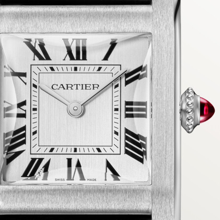 Tank Normale Cartier watch Large model, hand-wound mechanical movement, platinum, leather