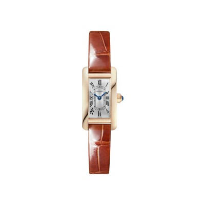 Tank Américaine watch Mini model, quartz movement, rose gold, leather