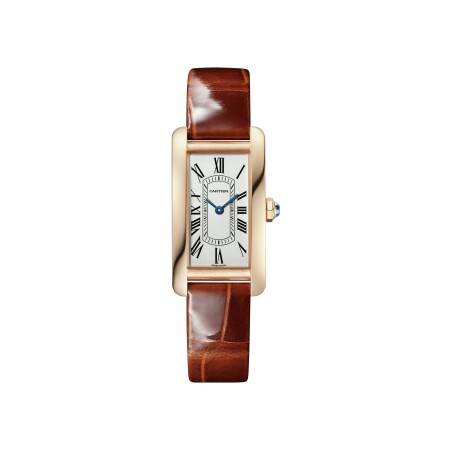 Tank Américaine watch Small model, quartz movement, rose gold, leather