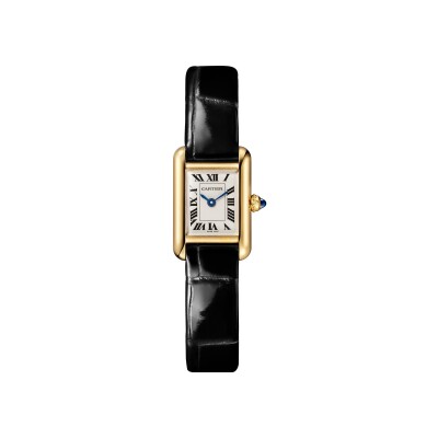 Montre Tank Louis Cartier, Mini modèle, mouvement quartz, or jaune, cuir