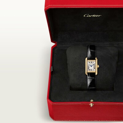 Tank Louis Cartier watch, Mini model, quartz movement, yellow gold, leather