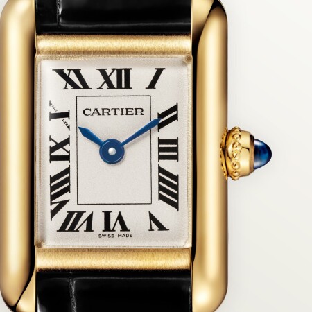 Montre Tank Louis Cartier, Mini modèle, mouvement quartz, or jaune, cuir