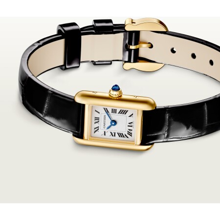 Montre Tank Louis Cartier, Mini modèle, mouvement quartz, or jaune, cuir