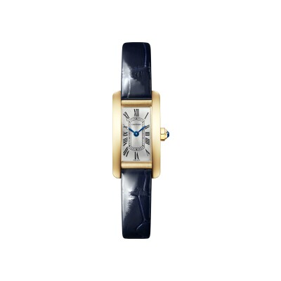 Montre Tank Américaine, Mini modèle, mouvement quartz, or jaune, cuir
