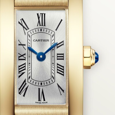 Montre Tank Américaine, Mini modèle, mouvement quartz, or jaune, cuir