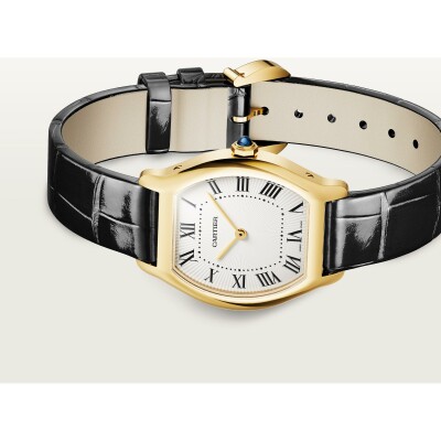 Montre Tortue Petit modèle, mouvement quartz, or jaune, cuir