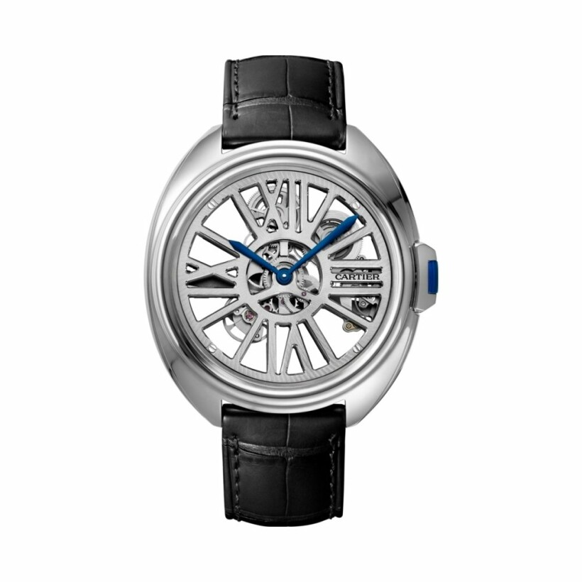 Clé de Cartier Skeleton Automatic, 41 mm, palladium, leather watch