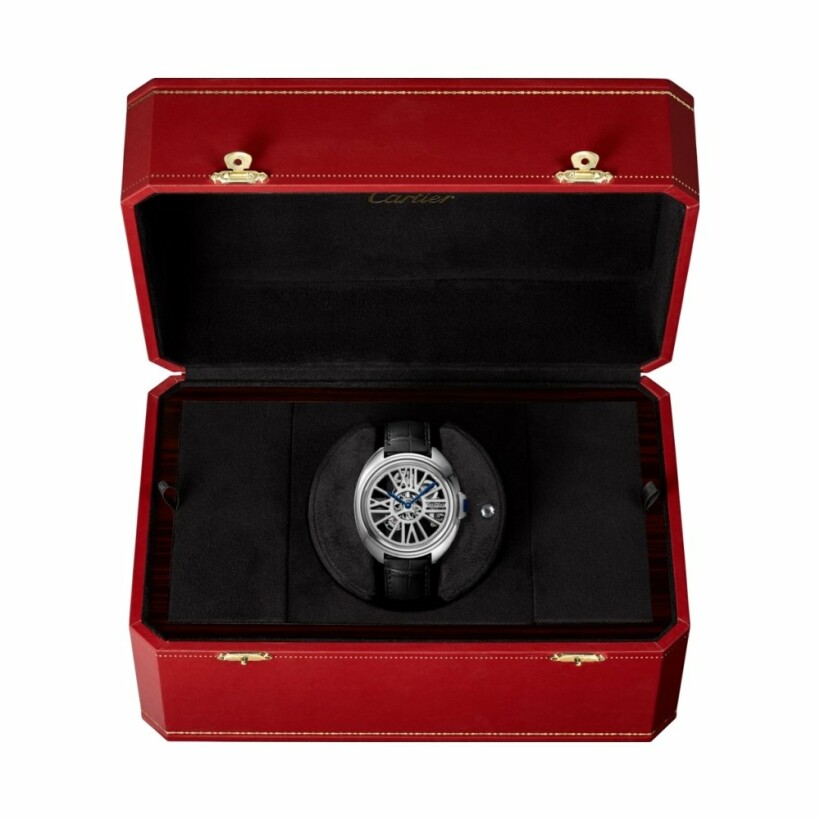 Clé de Cartier Skeleton Automatic, 41 mm, palladium, leather watch