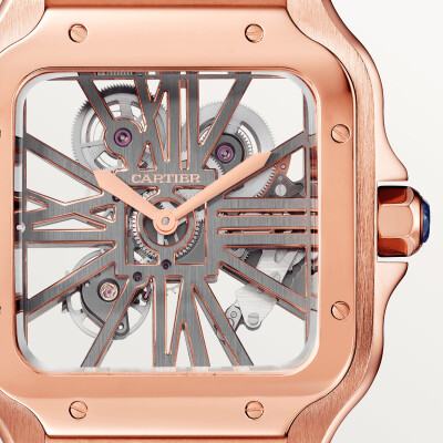 Montre Santos de Cartier Grand modèle, mouvement mécanique manuel, or rose