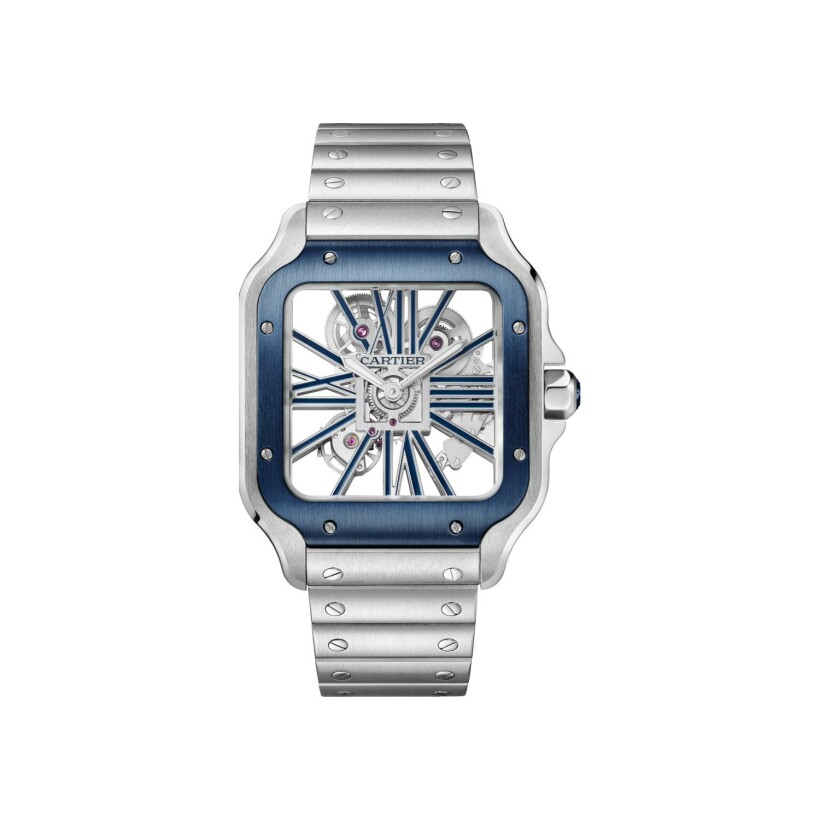 Santos de Cartier watch Large model, hand-wound mechanical movement, steel, interchangeable metal and rubber bracelets