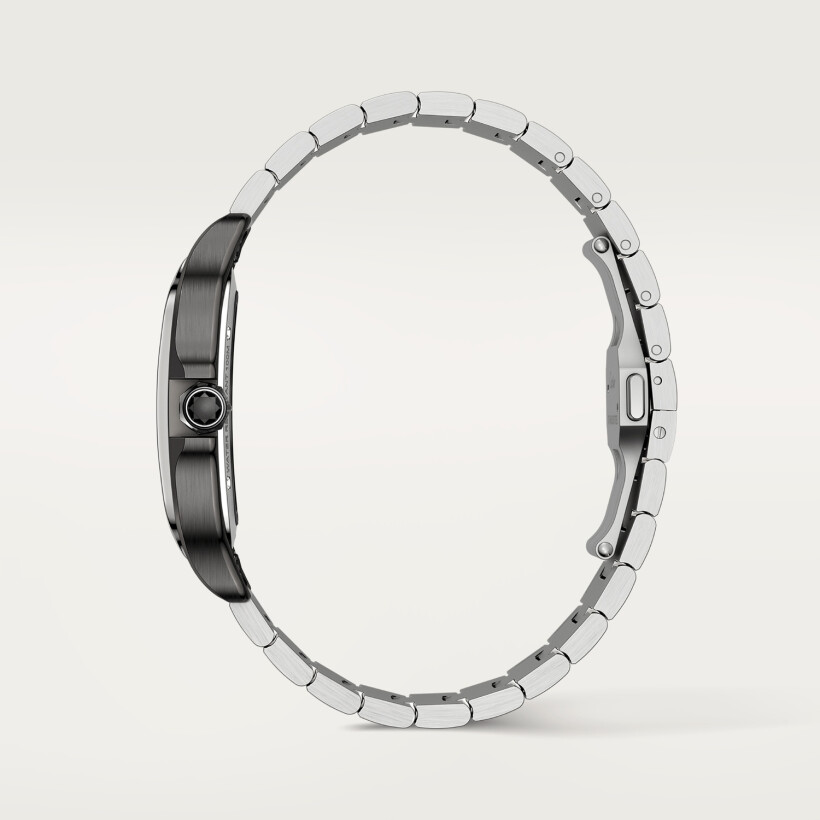 Santos de Cartier watch Large model, hand-wound mechanical movement, steel, interchangeable metal and leather bracelets