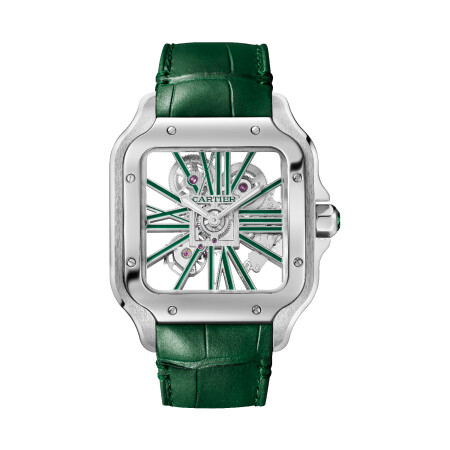 Santos de Cartier watch Large model, hand-wound mechanical movement, steel, interchangeable metal and leather bracelets