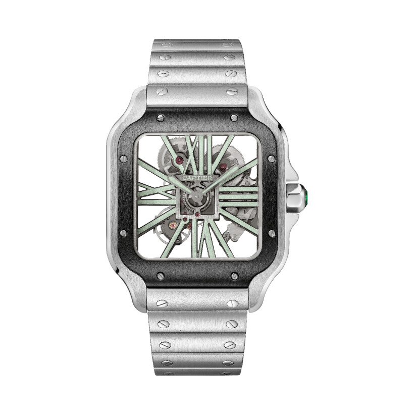 Santos de Cartier watch Large model, hand-wound mechanical movement, steel, interchangeable metal and rubber bracelets