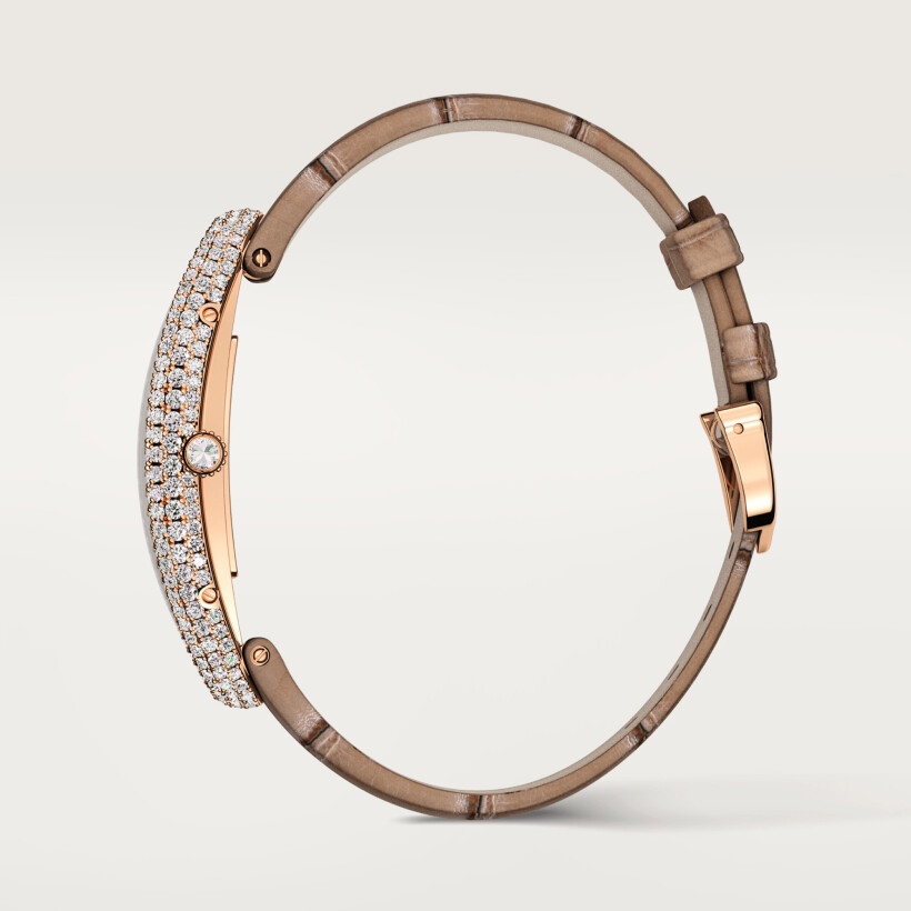Baignoire Allongée watch, Medium model, hand-wound mechanical movement, rose gold, diamonds