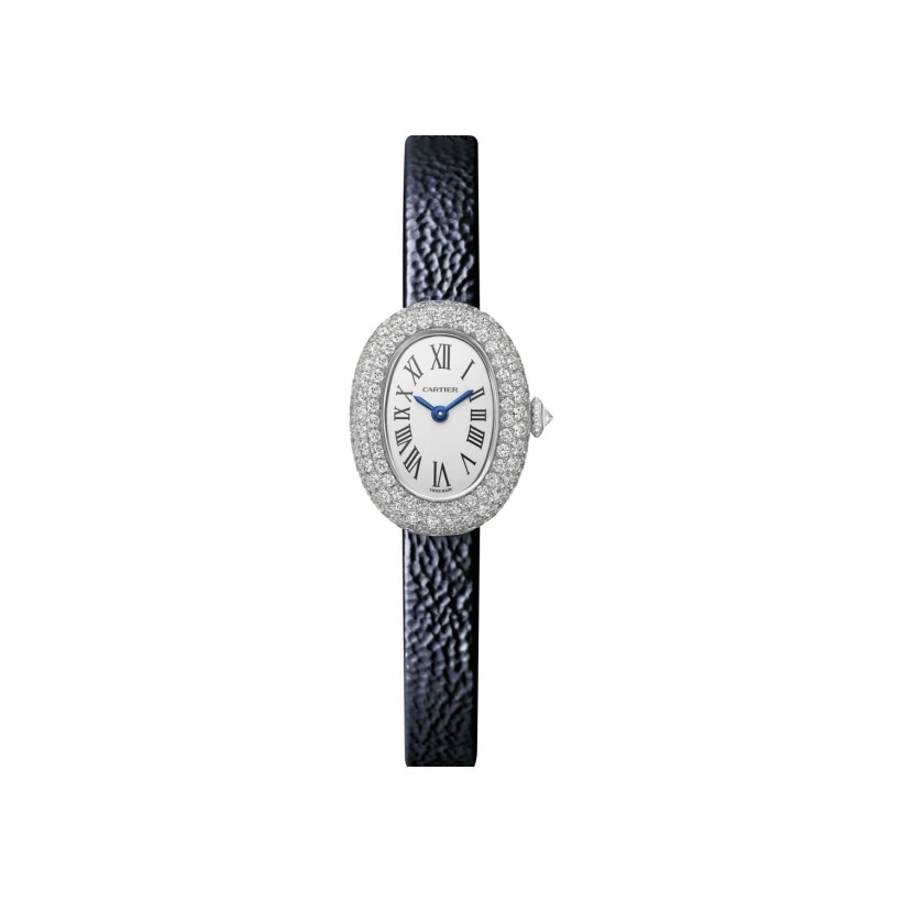 Cartier Baignoire watch, Mini model, quartz movement, white gold, diamonds, leather