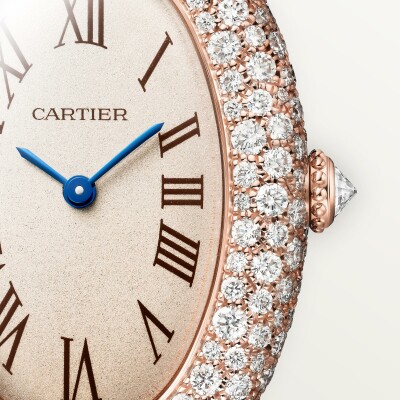 Baignoire de Cartier watch Medium model, quartz movement, rose gold, diamonds, leather