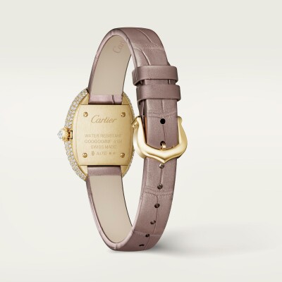 Montre Baignoire de Cartier Petit modèle, mouvement quartz, or jaune, nacre, diamants, cuir