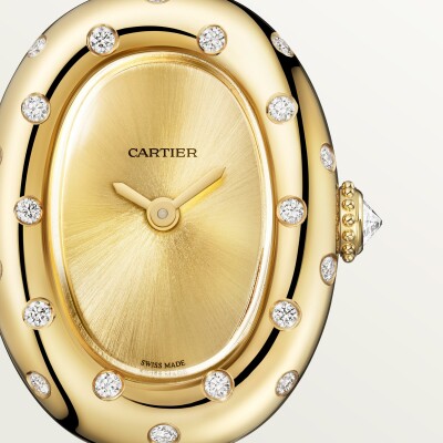 Montre Baignoire de Cartier Mini modèle, taille 15, mouvement quartz, or jaune, diamants