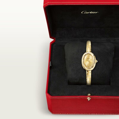 Montre Baignoire de Cartier Mini modèle, taille 15, mouvement quartz, or jaune, diamants