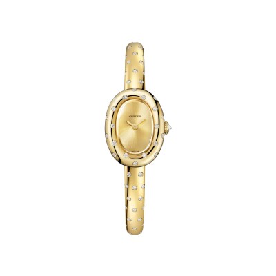 Montre Baignoire de Cartier Mini modèle, taille 15, mouvement quartz, or jaune, diamants