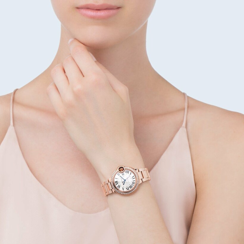 Ballon Bleu de Cartier watch, 33mm, automatic movement, rose gold, diamonds