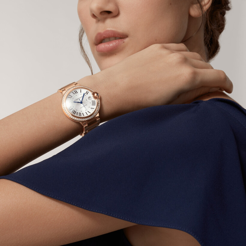 Ballon Bleu de Cartier watch, 40mm, automatic movement, rose gold, diamonds