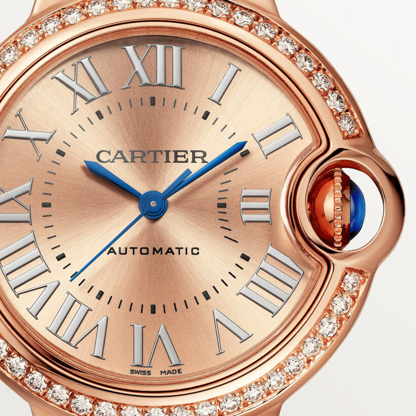 Montre Ballon Bleu de Cartier 33mm, mouvement automatique, or rose , diamants