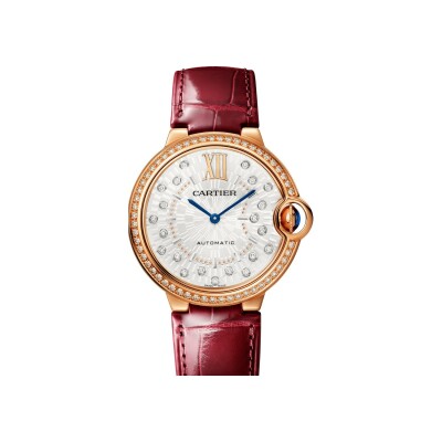 Ballon Bleu de Cartier watch 36 mm, automatic mechanical movement, rose gold, diamonds, leather