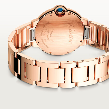 Ballon Bleu de Cartier watch 36 mm, automatic mechanical movement, rose gold, diamonds.