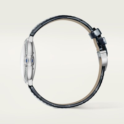 Montre Ballon Bleu de Cartier 36mm, mouvement automatique, or gris, diamants, cuir