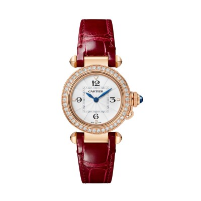 Pasha de Cartier watch, 30 mm, high autonomy quartz movement, rose gold, diamonds, interchangeable leather straps