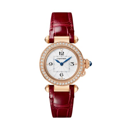 Montre Pasha de Cartier 30mm, mouvement quartz, or rose , diamants, bracelets cuir interchangeables