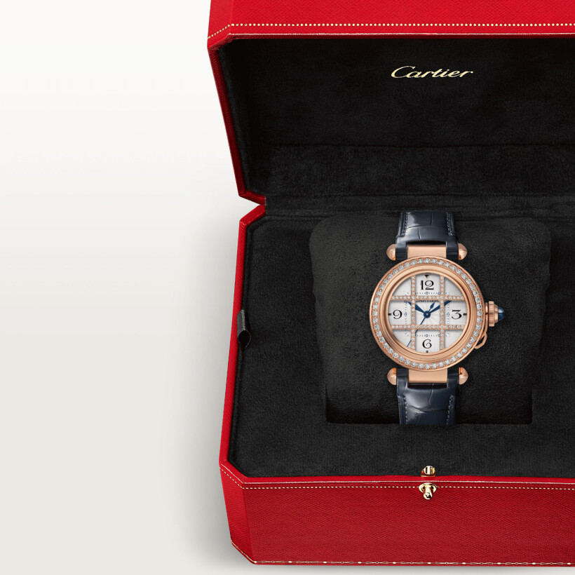 Pasha de Cartier watch 35 mm, automatic movement, rose gold, diamonds, interchangeable leather straps
