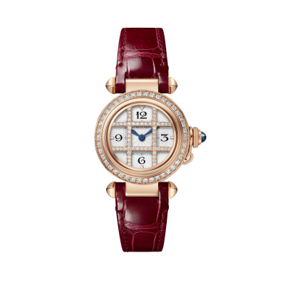 Montre Pasha de Cartier 30 mm, mouvement quartz, or rose, diamants, bracelets cuir interchangeables