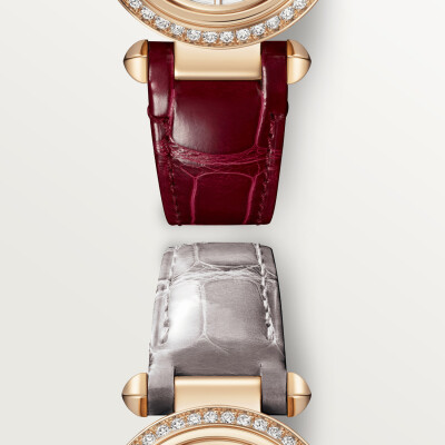 Montre Pasha de Cartier 30 mm, mouvement quartz, or rose, diamants, bracelets cuir interchangeables