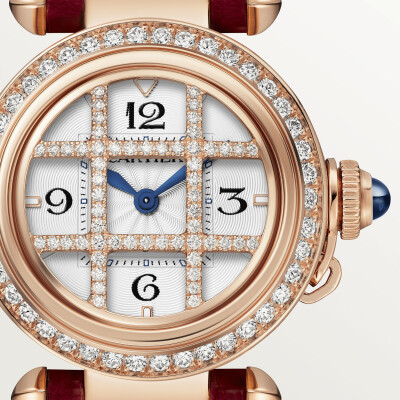Montre Pasha de Cartier 30 mm, mouvement quartz, or rose, diamants, bracelets cuir interchangeables
