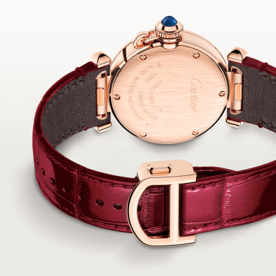 Montre Pasha de Cartier 30 mm, mouvement quartz, or rose, diamants, bracelets cuir interchangeables