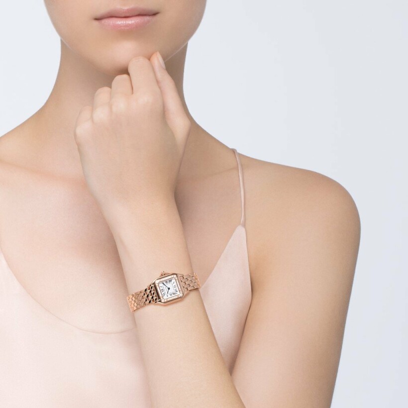 Panthère de Cartier watch, Small model, quartz movement, rose gold, diamonds