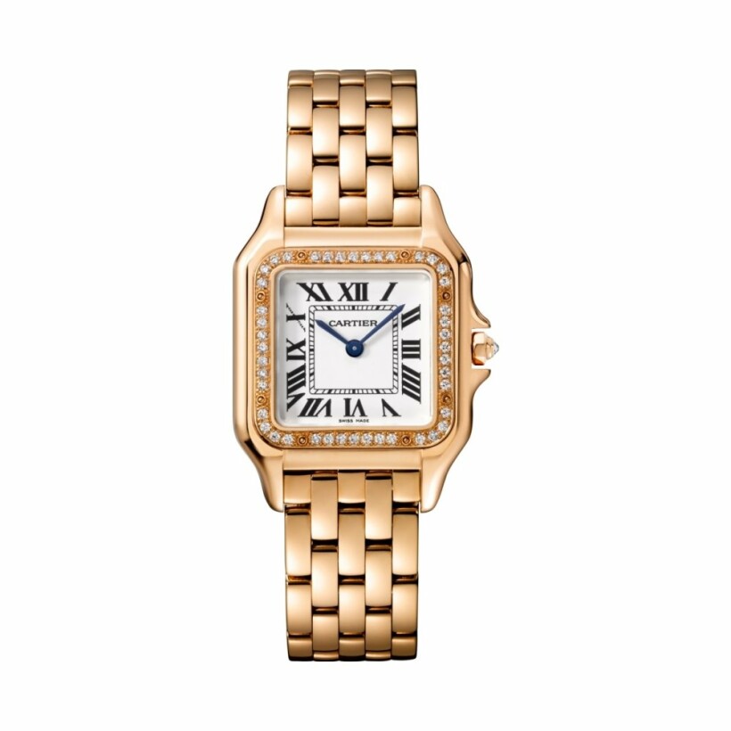 Panthère de Cartier watch, Medium model, quartz movement, rose gold, diamonds