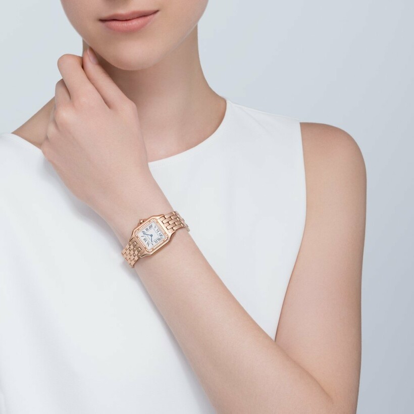 Panthère de Cartier watch, Medium model, quartz movement, rose gold, diamonds