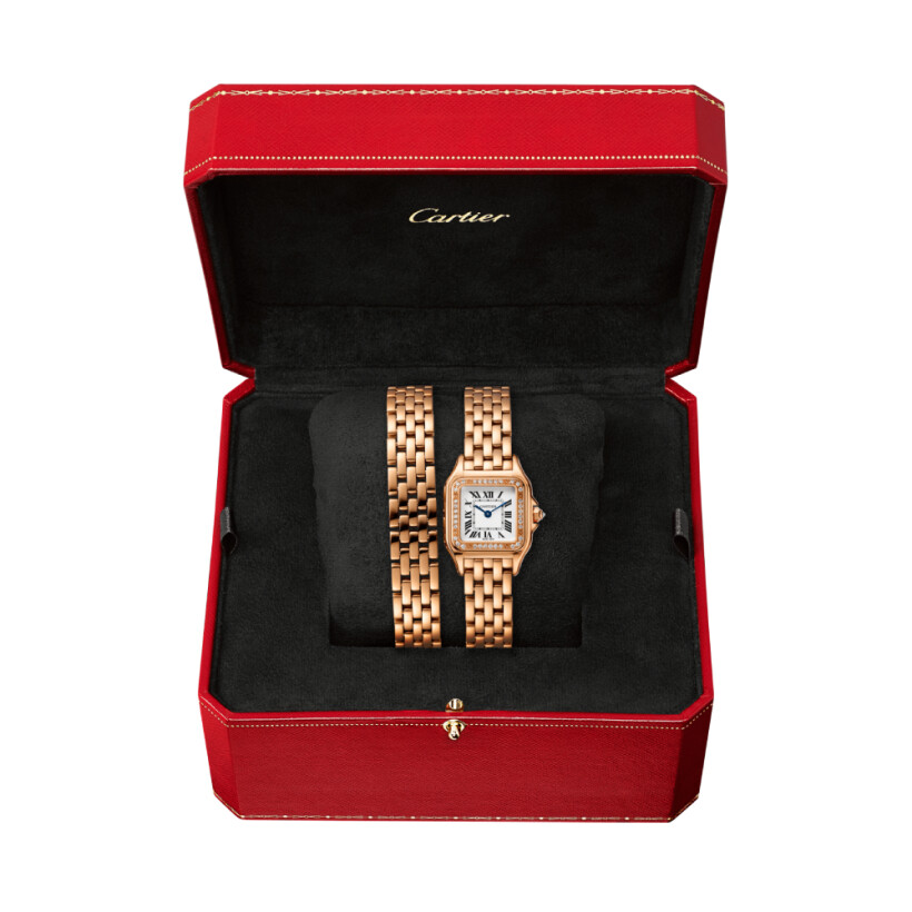 Panthère de Cartier watch, Small model, quartz movement, rose gold, diamonds