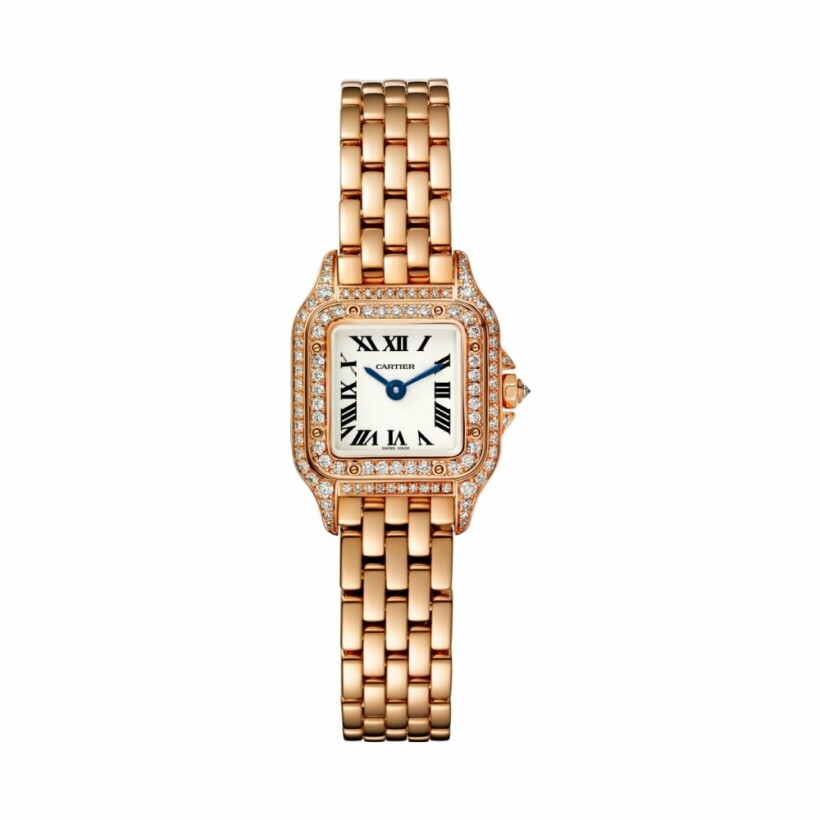 Panthère de Cartier watch, Mini model, quartz movement, rose gold, diamonds