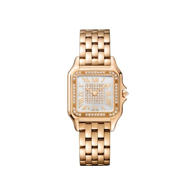 Panthère de Cartier watch, Medium model, quartz movement, pink gold, diamonds