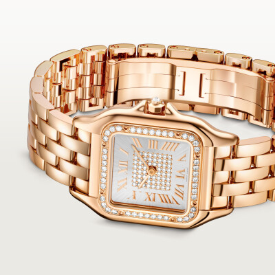 Panthère de Cartier watch, Medium model, quartz movement, pink gold, diamonds