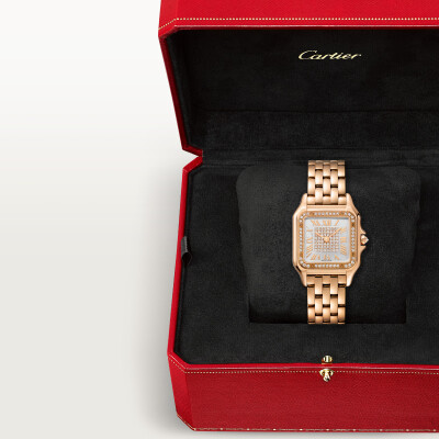 Panthère de Cartier watch, Medium model, quartz movement, pink gold, diamonds